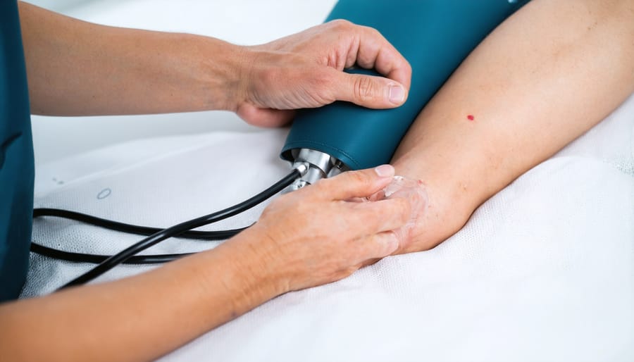 Healthcare provider checking patient's blood pressure with a blood pressure cuff