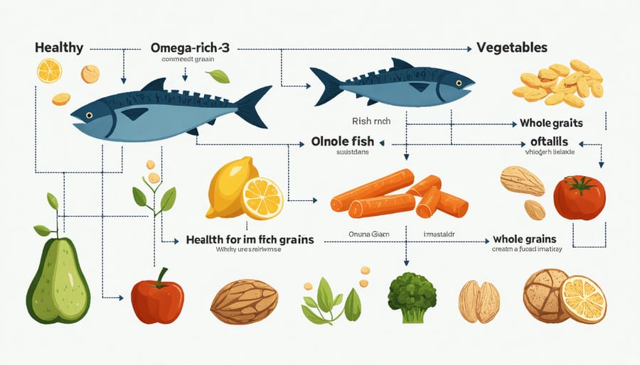 Visual diagram of brain-boosting foods and their nutritional benefits