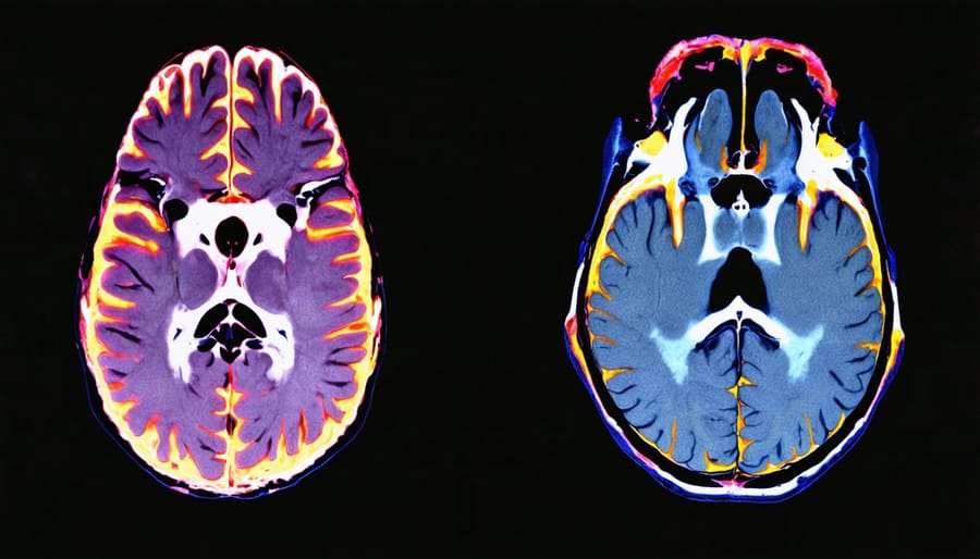 Medical brain scan image showing inflammatory markers in different regions of the brain