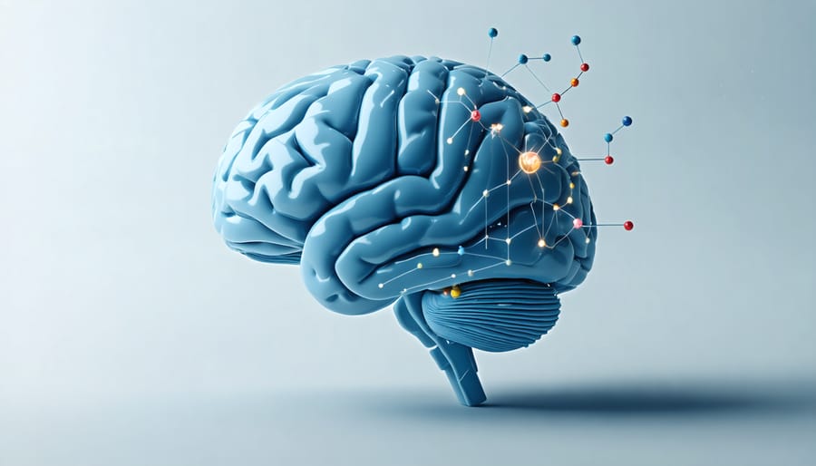 Artistic visualization of vitamin molecules interacting with brain neural networks