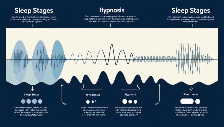 Diagram comparing brain wave patterns in normal sleep versus hypnotic sleep