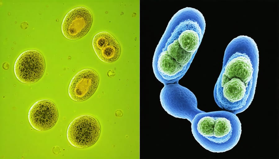 Microscopic view comparing untreated cancer cells to those undergoing epigenetic therapy