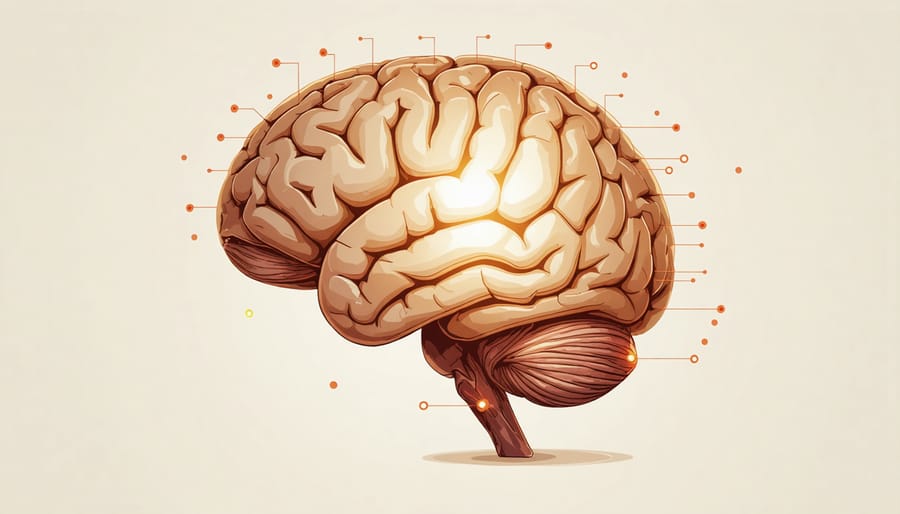 Medical diagram showing CBD interaction with brain receptors and endocannabinoid system