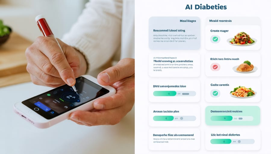 Person monitoring health metrics while viewing personalized AI nutrition recommendations on a mobile device