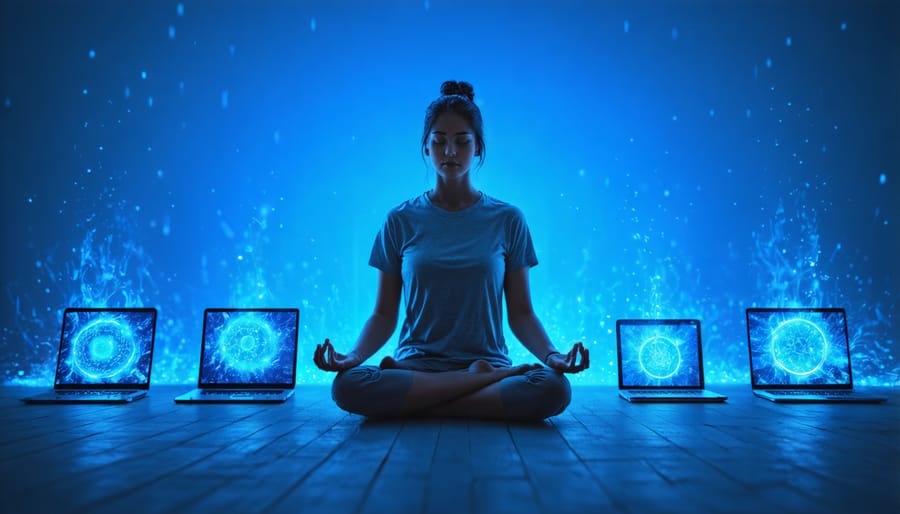 Individual practicing mindfulness while disconnecting from digital devices