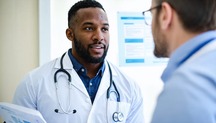 Healthcare provider reviewing screening results with a middle-aged male patient