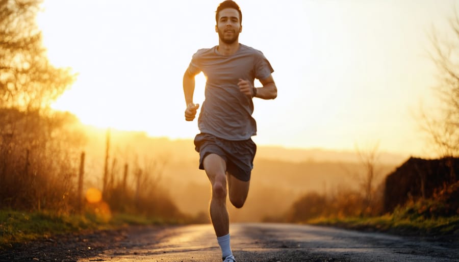 Runner experiencing runners high during sunset exercise