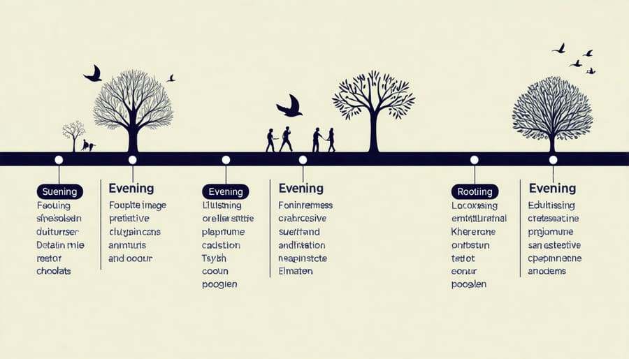 Timeline infographic displaying recommended evening activities from dinner to bedtime for optimal sleep