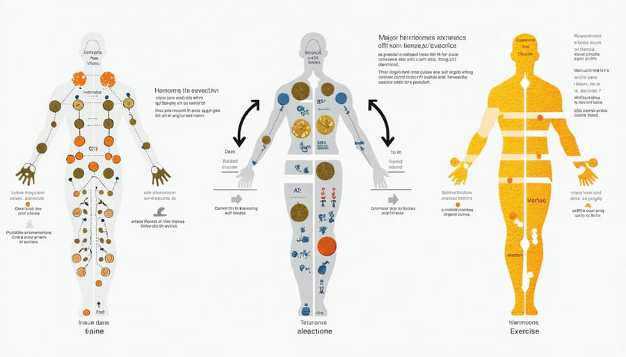 Infographic showing key hormones like testosterone, cortisol, and growth hormone and their connection to exercise