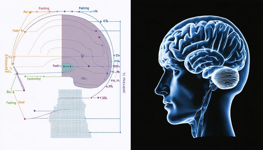 Colorful brain scan illustration showing increased neural activity during fasting state