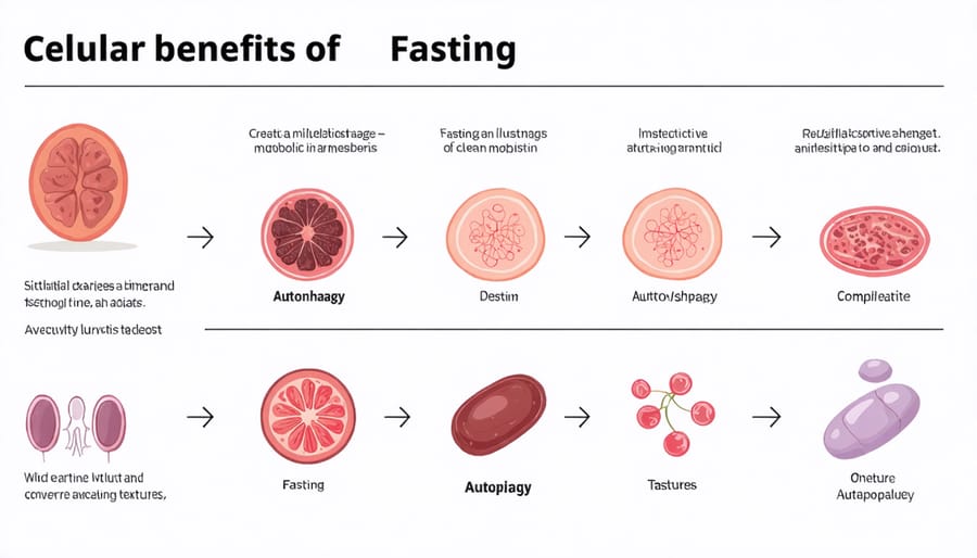 Scientific illustration of how fasting affects human cells and metabolism