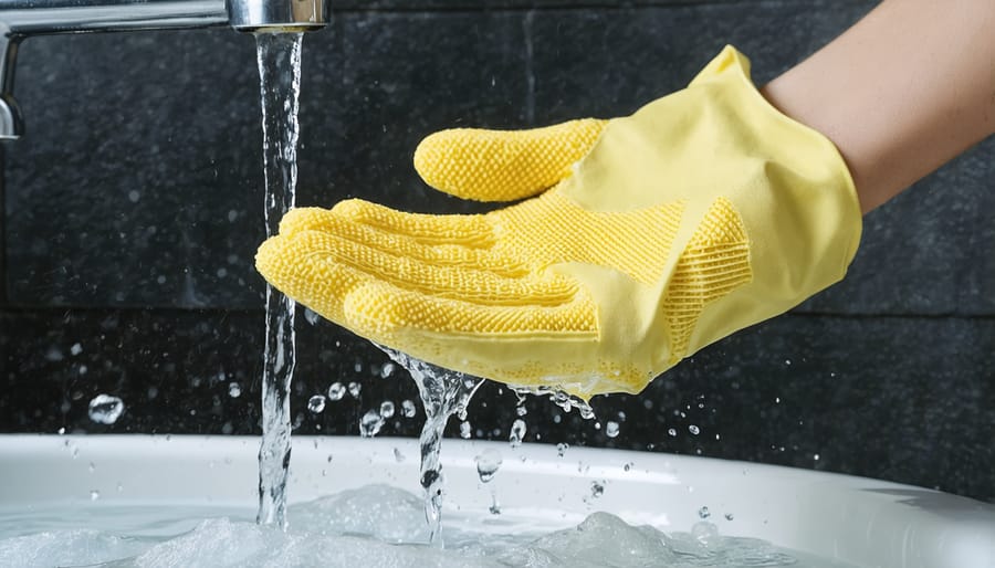 Demonstration of cleaning and drying exfoliating gloves properly