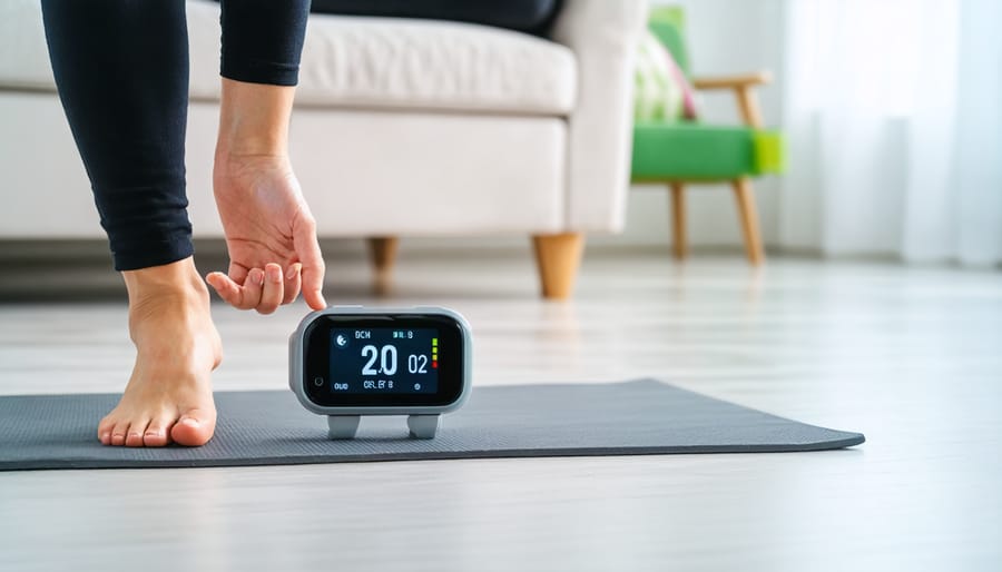 Individual conducting a cardiovascular step test using a platform and stopwatch