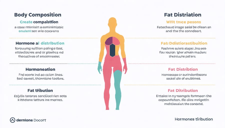 Visual representation of how different hormones influence body fat distribution and lean mass