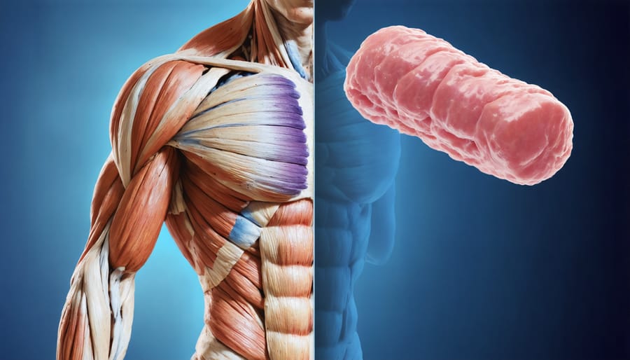 Side-by-side comparison of muscle tissue development with varying hormone levels