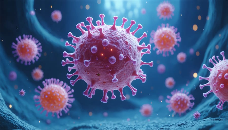 Scientific visualization of immune system cells targeting infectious disease organisms