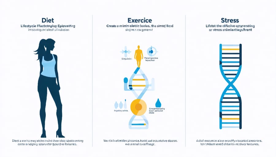 Visual representation of various lifestyle elements that influence epigenetic expression