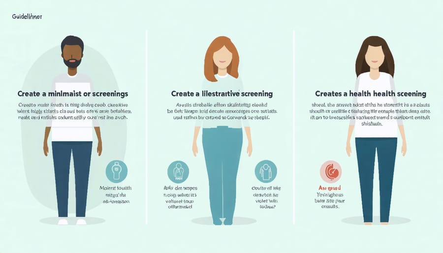 Visual timeline showing recommended health screenings for men at different age ranges