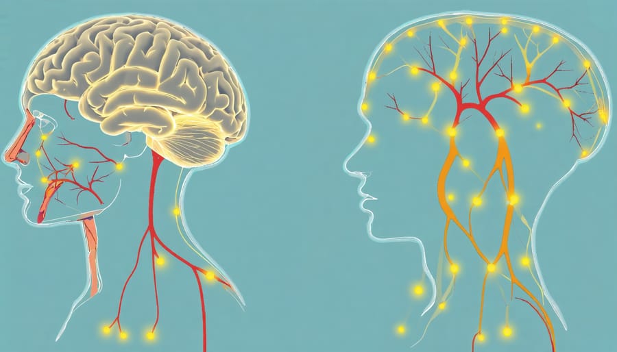 Scientific diagram depicting neural connections between the brain and major body organs