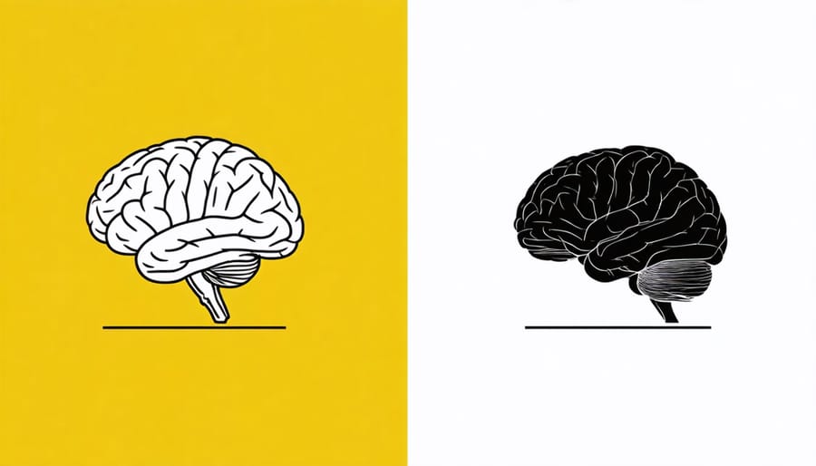 Scientific brain scan images comparing mindful and distracted eating patterns