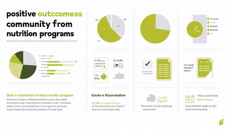 Visual representation of health statistics including improved nutrition metrics and community engagement numbers