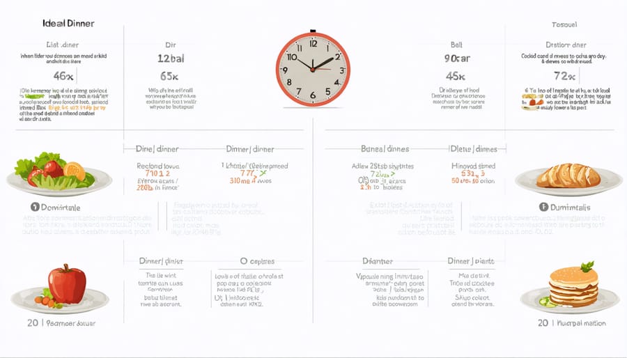 Visual timeline showing optimal evening meal scheduling and sleep-friendly food options