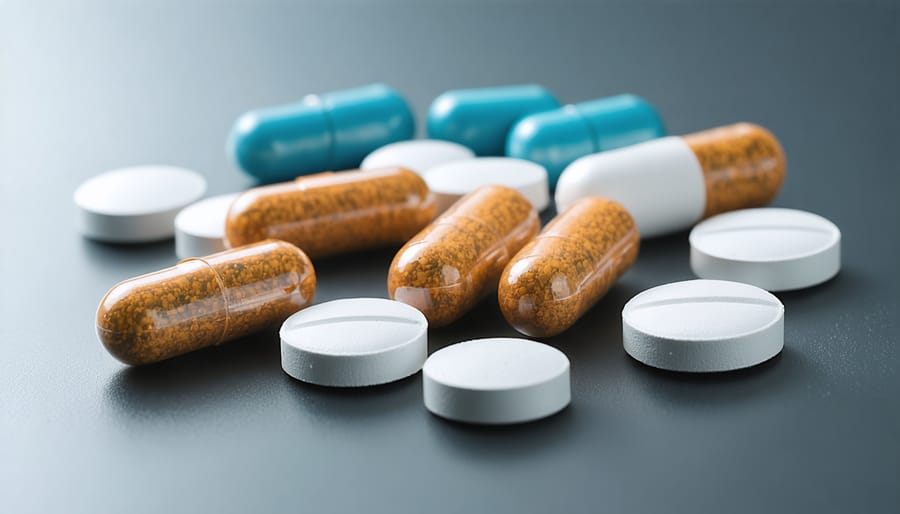 Various Parkinson's disease medications including Levodopa pills arranged in an organized display