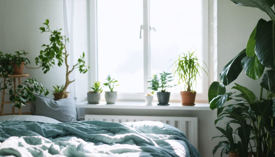 Serene bedroom environment featuring natural elements, proper lighting, and clutter-free spaces