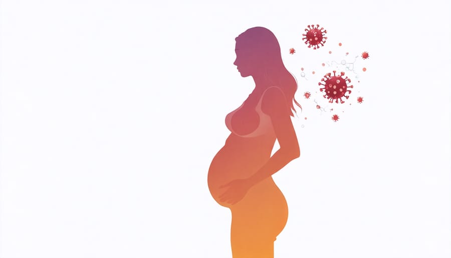 Diagram comparing normal pregnancy immune response versus COVID-19 affected pregnancy immune system