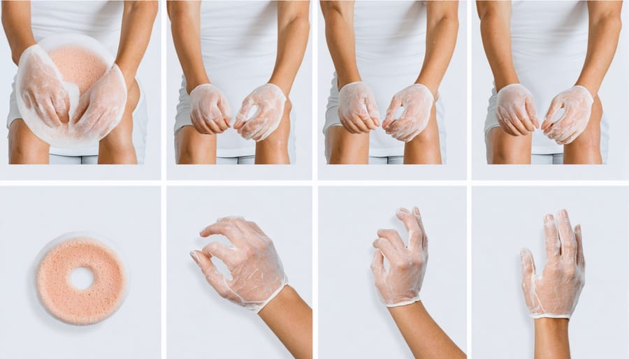 Person demonstrating correct circular motions for exfoliation on their arm