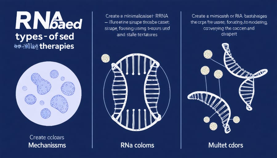 Comparison diagram of various RNA therapy types including mRNA, siRNA, and antisense oligonucleotides