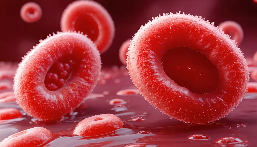 Side-by-side comparison of normal round red blood cells and crescent-shaped sickle cells