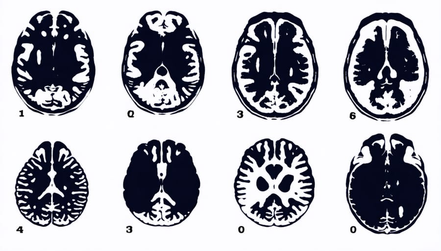 Scientific visualization comparing brain activity during sleep cycles and wakeful states