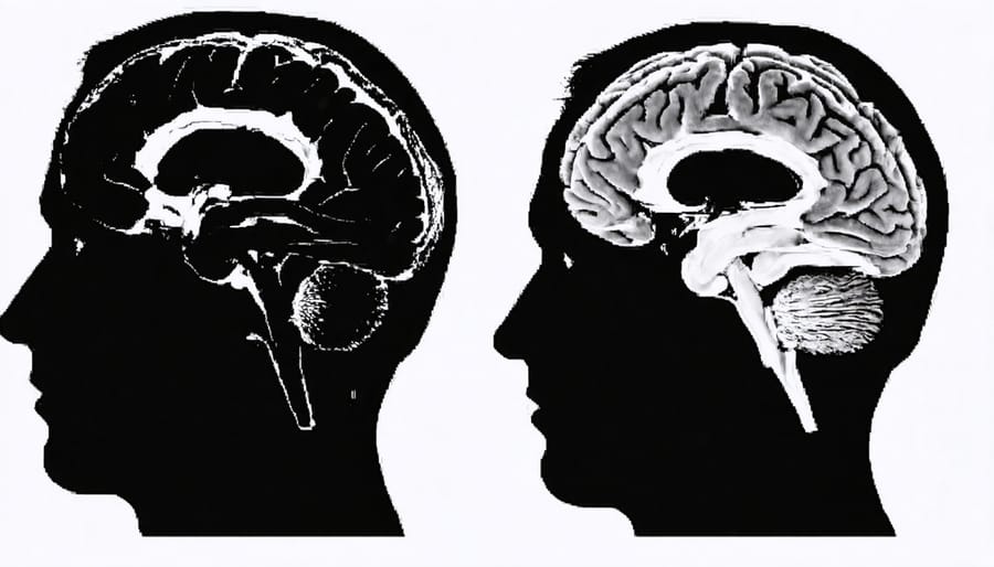 Side-by-side brain scan images showing increased amygdala activity during sleep deprivation