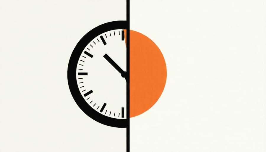 Illustration of a clock face split in half showing the one-hour spring time change