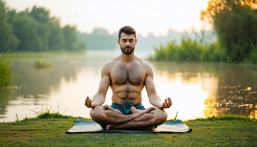 Man performing mindfulness exercises in nature