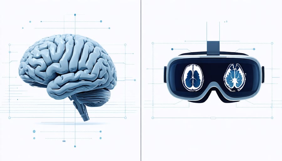 Neurological imaging comparing brain activity before and during VR therapy