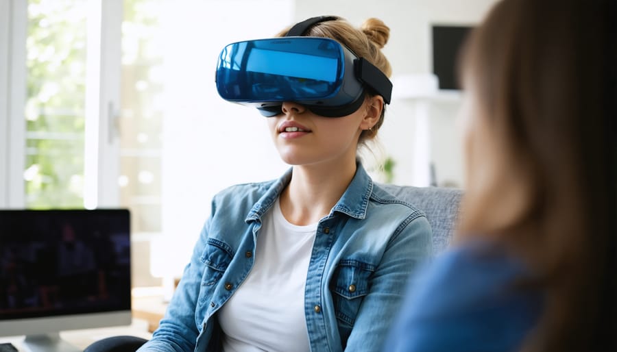 Therapist guiding a patient through virtual reality therapy session