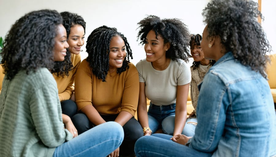 Women of different ages and backgrounds sitting in a circle, engaged in emotional connection and support