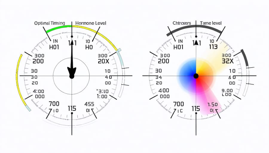 Circular diagram showing optimal workout times and hormone level fluctuations throughout the day