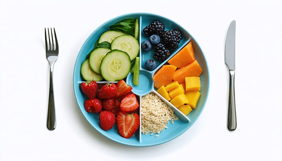 Balanced meal plate arranged according to Canadian Food Guide recommendations