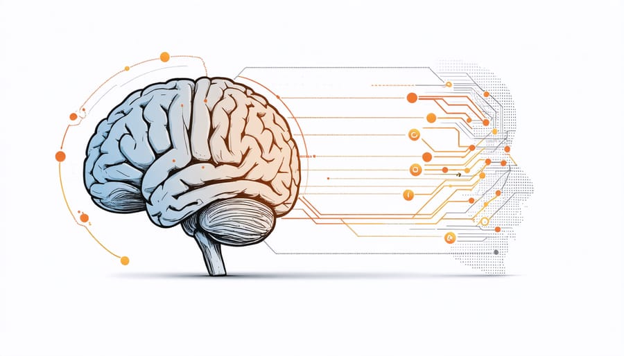 Scientific illustration of the connection between brain and digestive system during mindful eating