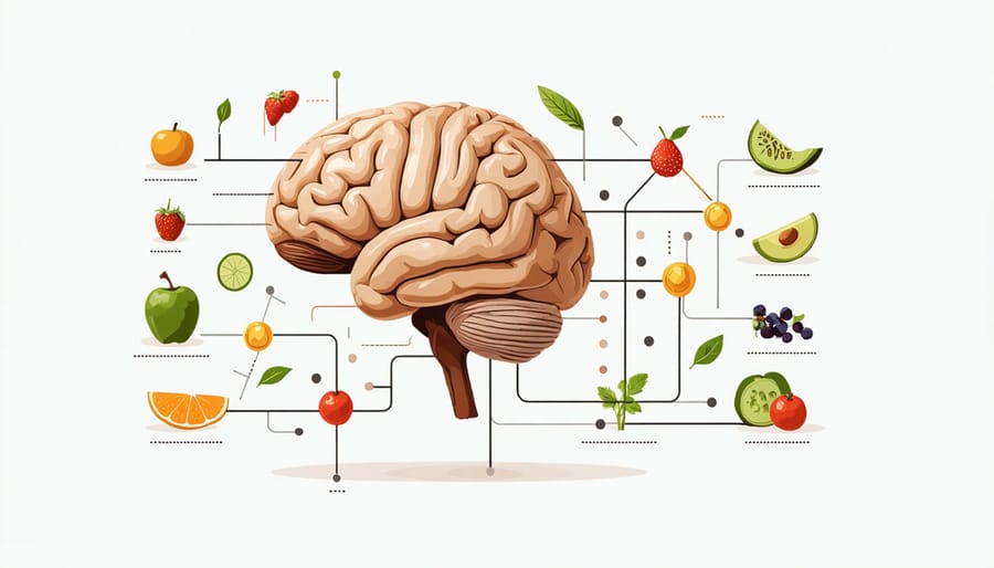 Diagram of brain chemistry and stress-related nutrients interaction