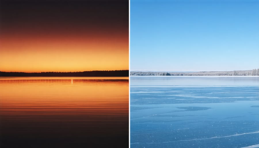 Side-by-side comparison of daylight hours in Canadian summer versus winter