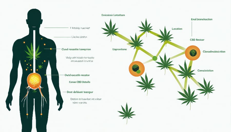 Anatomical diagram showing how CBD interacts with the body's endocannabinoid system