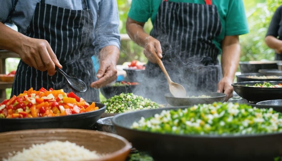 Local residents participating in hands-on community cooking class