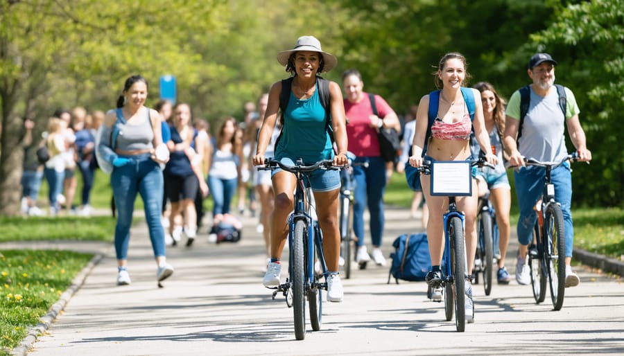 People of different ages enjoying various forms of physical activity outdoors