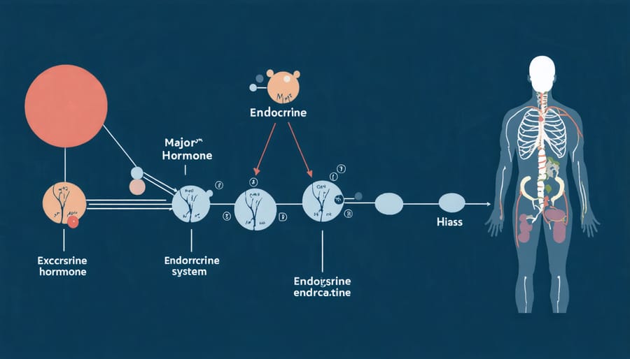 Anatomical illustration of the human endocrine system highlighting major glands and hormone connections