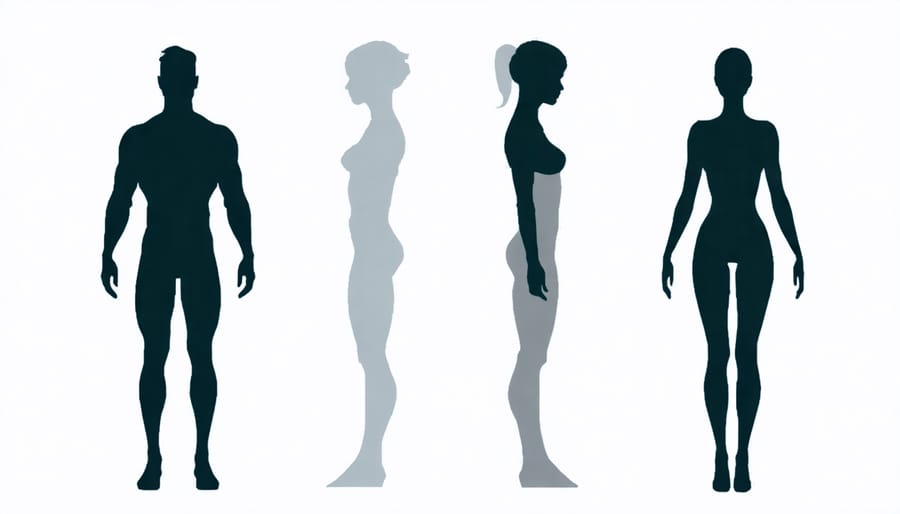 Illustration showing typical male versus female body fat distribution patterns