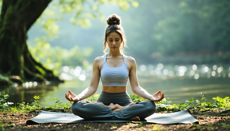 Individual performing a yoga pose outdoors, demonstrating stress management through exercise